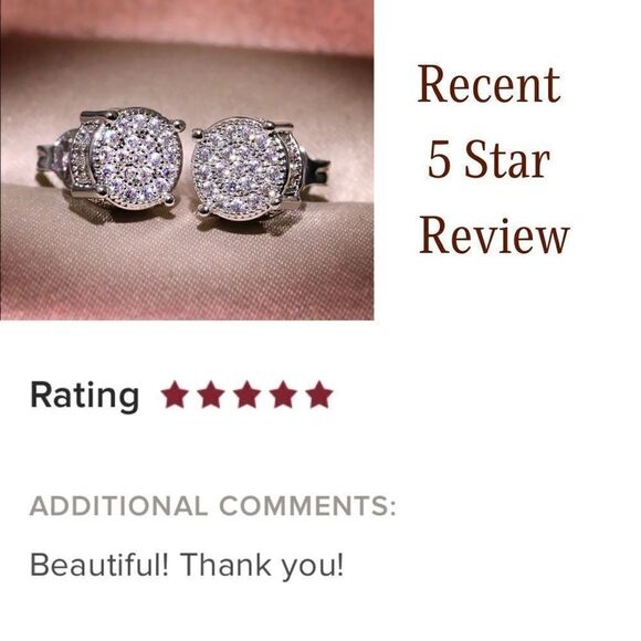 #40 White Gold/ 925 Round Diamond Micro Pave Stud Earrings - Picture 5 of 5